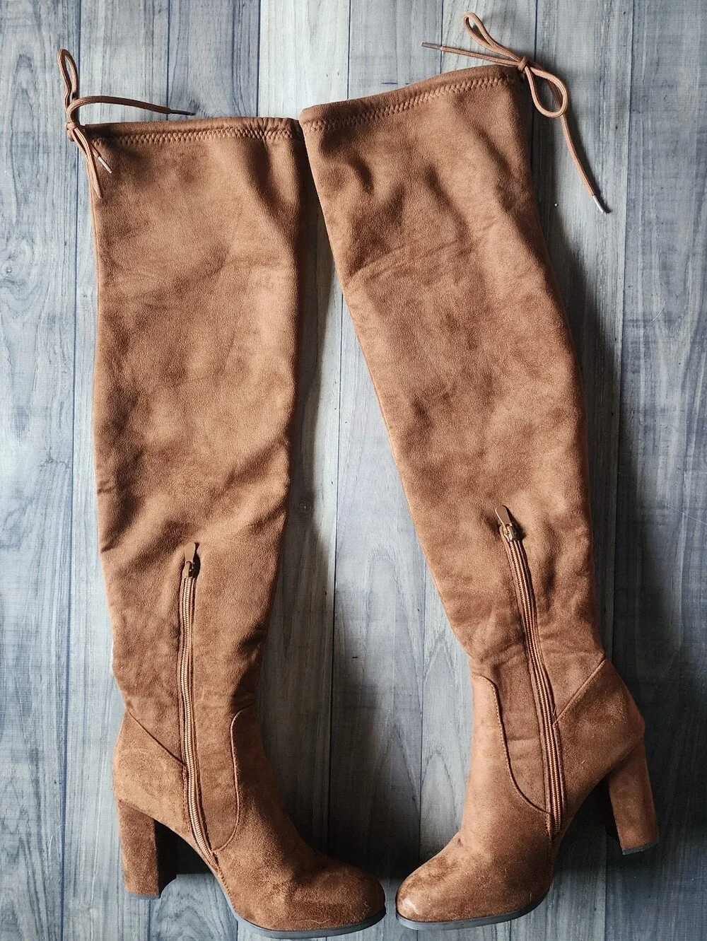 Dream Pairs Women's Tall Chestnut Suede Block Heel Boots
